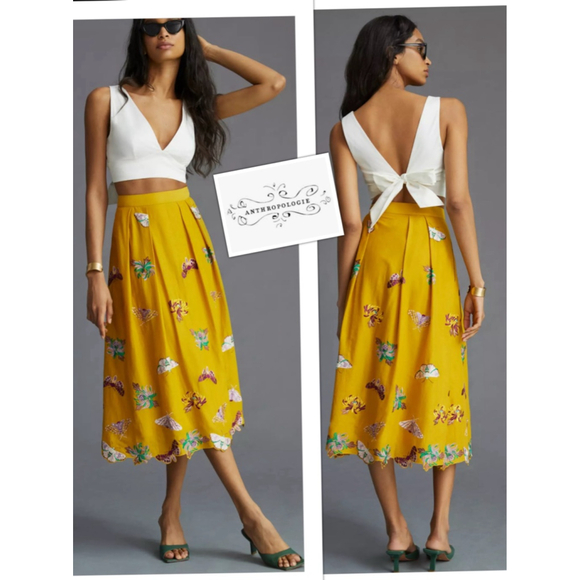 🆕 Anthropologie Embroidered Viscose Butterfly Midi Skirt size Small NWT - Picture 1 of 11